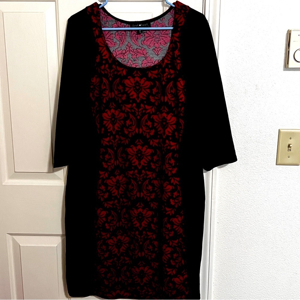 Derek Heart Sweater Knit Red Black Woman Pullover Dress Sz 2XL EUC